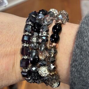 Elegant Black and Silver Beaded Bracelet Set 4 bracelets